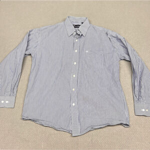Davidoff Cigars Shirt Mens 44 Blue Striped Cotton Button Down Classic Preppy